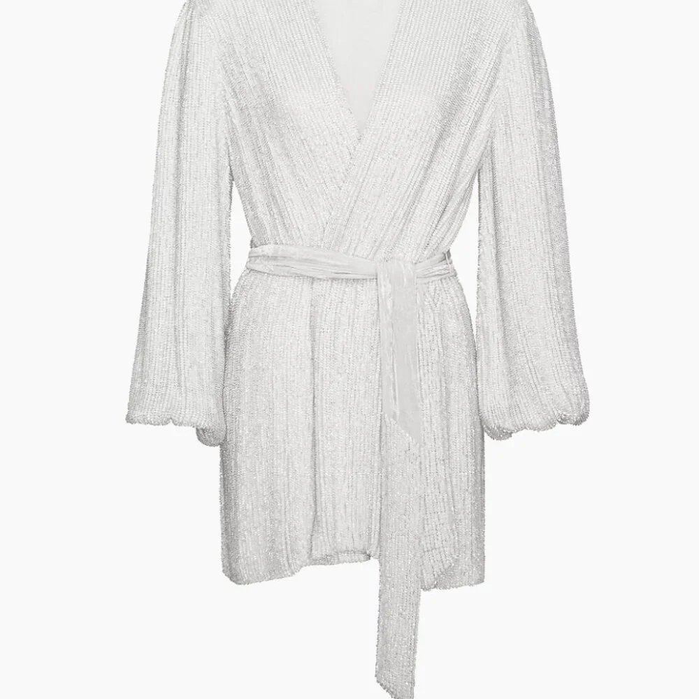 RETROFETE- Gabrielle Sequin Robe- MOONGLOW WHITE Size XS - Picture 3 of 14